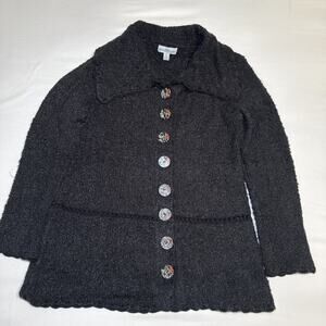 WIND RIVER Womens Black Soft Knit Cardigan Sweater Artsy Button Size Large NWT